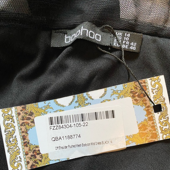 Off Shoulder Mesh Ruched Midi Dress - Picture 3 of 3